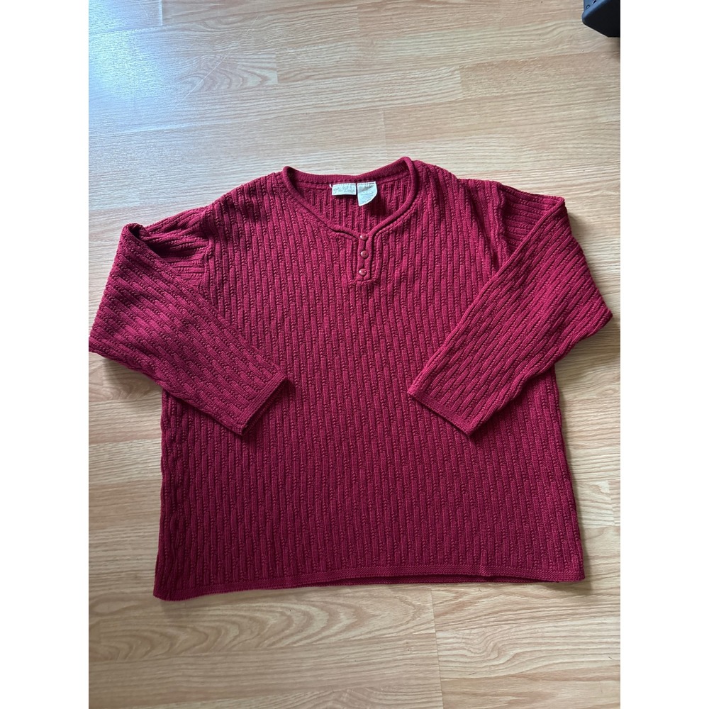 Textured Henley Knit Sweater‎ Womens 22W Red Berry Long Sleeve Plus Size